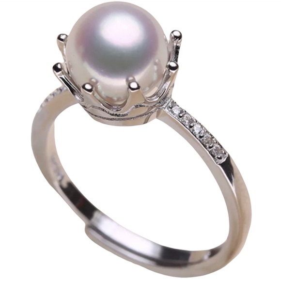Womens 925S White Cultured Freshwater Pearl Adjustable Ring Engagement Design - Picture 3 of 15